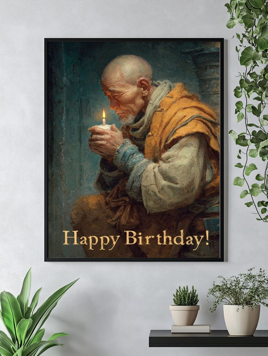 Happy Birthday Monk Typography Print. — room view 4