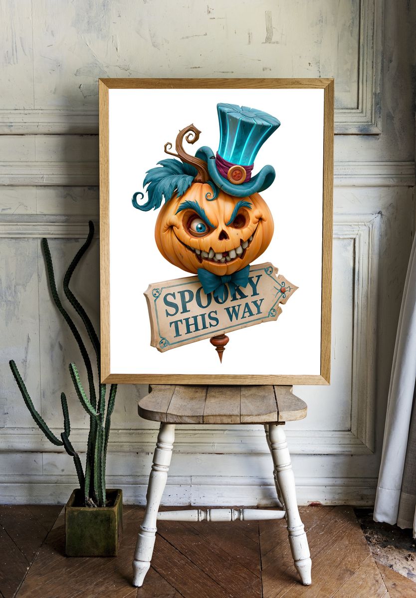 Spooky Pumpkin Character Typography Poster. — room view 1