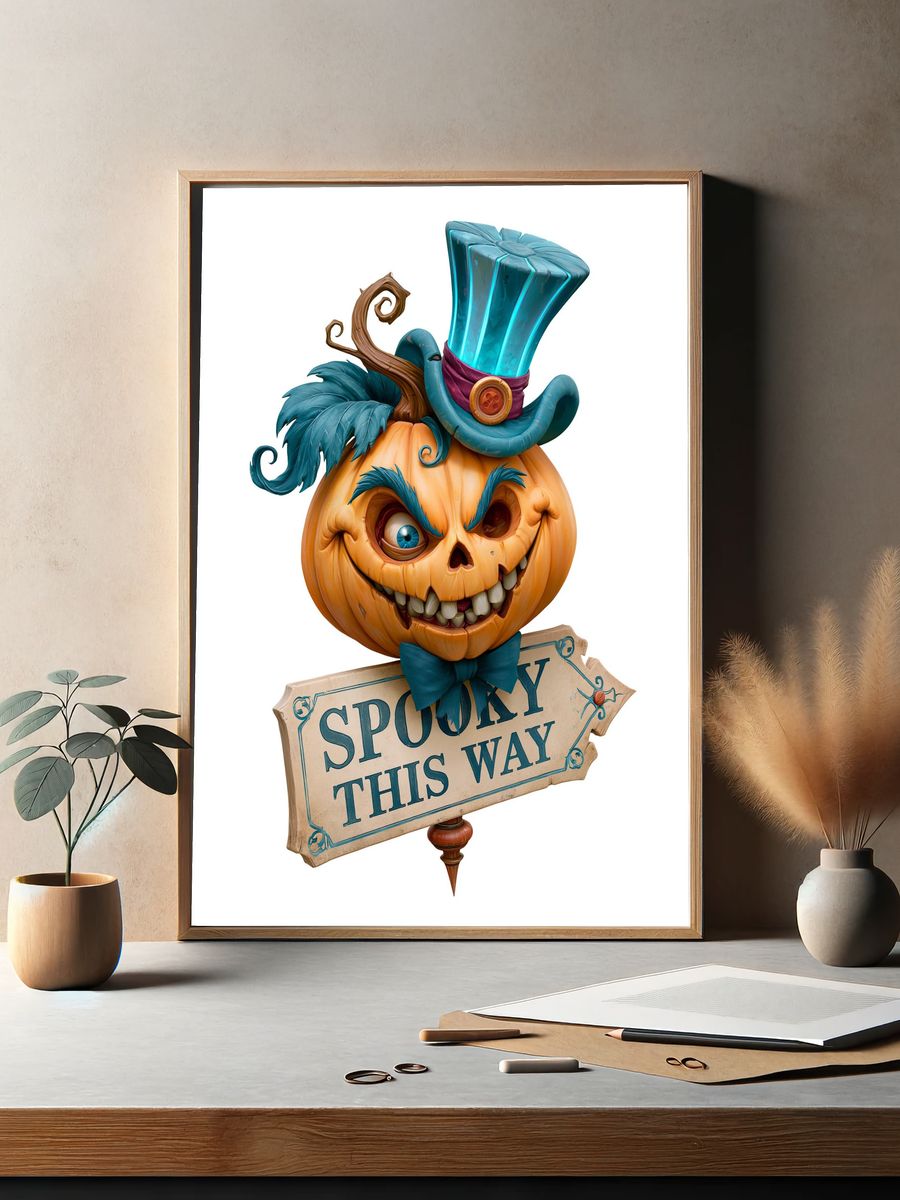 Spooky Pumpkin Character Typography Poster. — room view 2