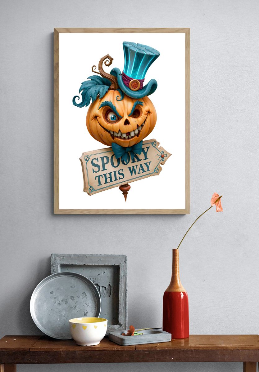 Spooky Pumpkin Character Typography Poster. — room view 3