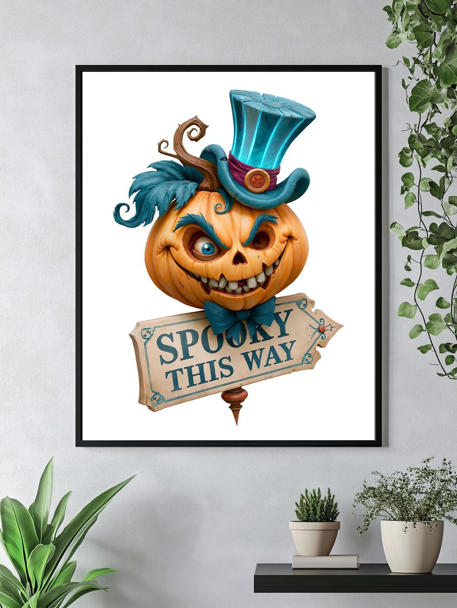 Spooky Pumpkin Character Typography Poster. — room view 4