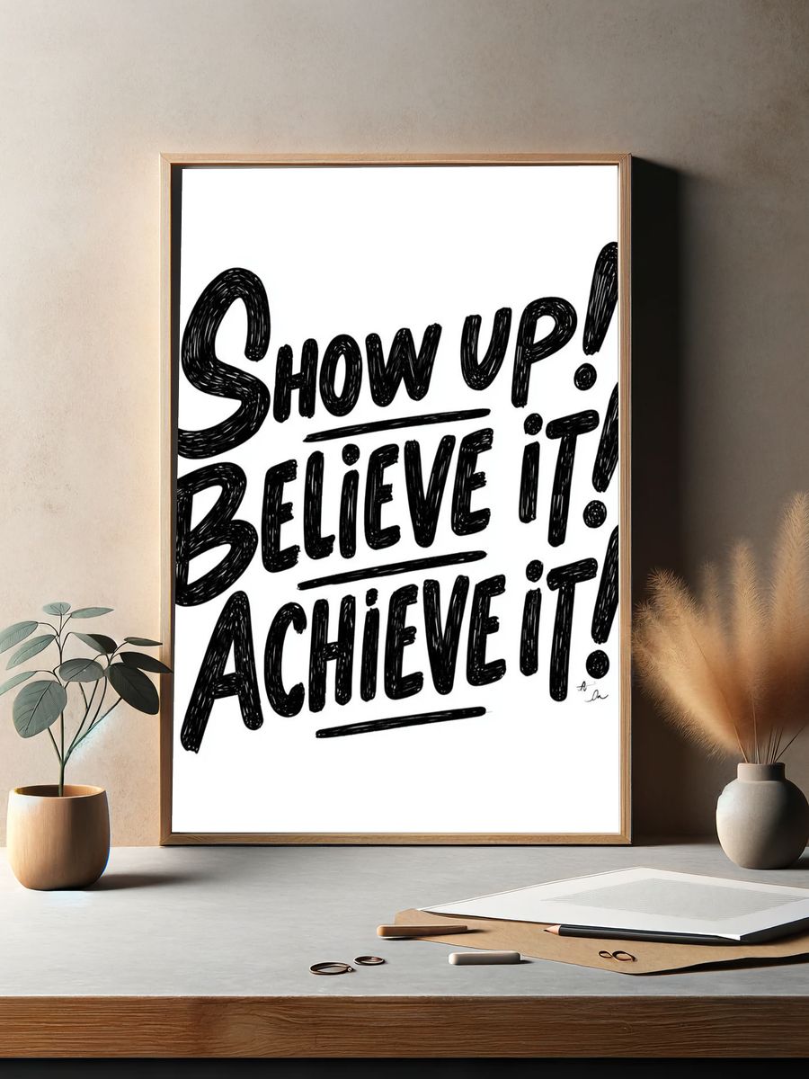 Show Up Believe Achieve Typography Poster. — room view 2