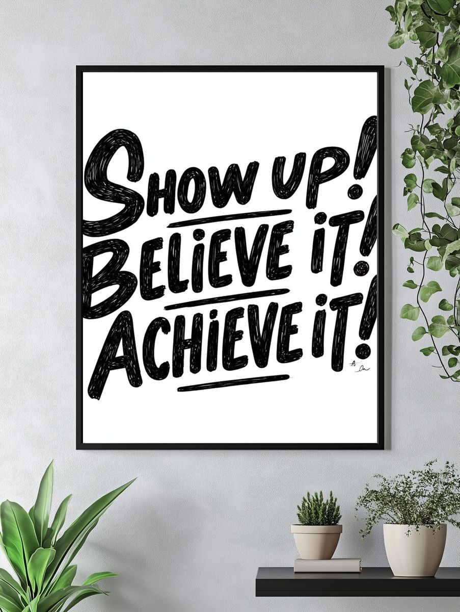 Show Up Believe Achieve Typography Poster. — room view 4