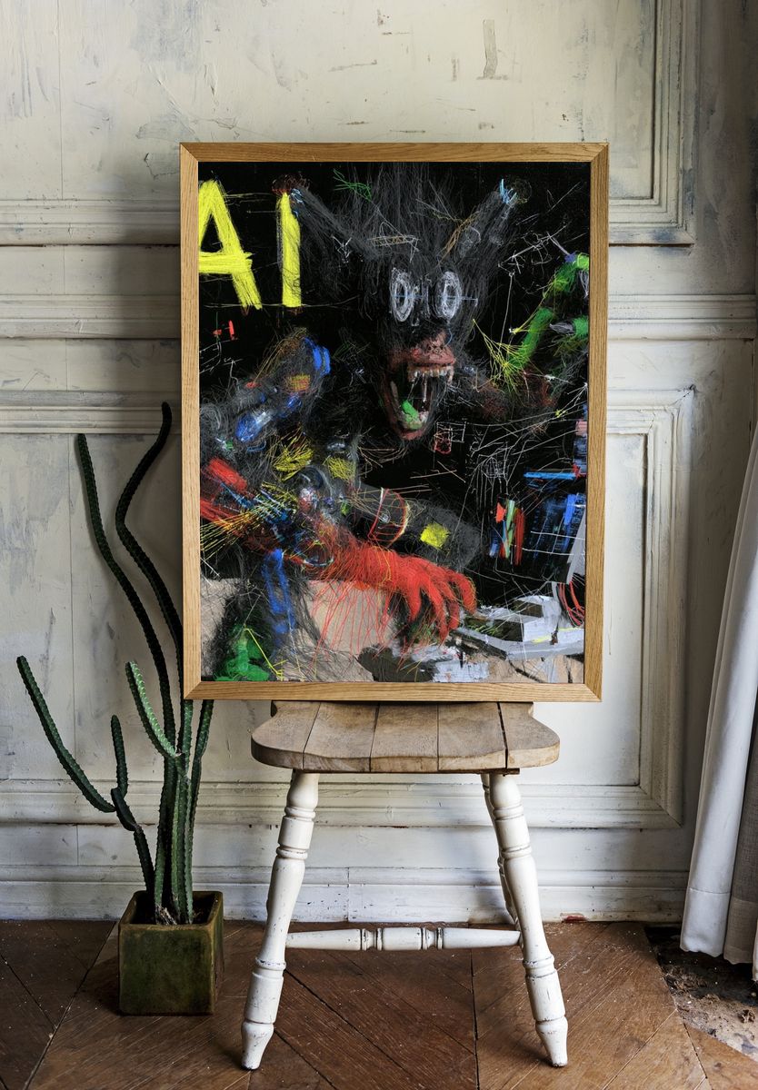 AI Glitch Beast Typography Poster. room preview