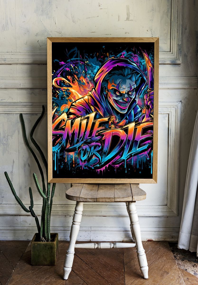 Smile or Die Horror Typography Poster. room preview