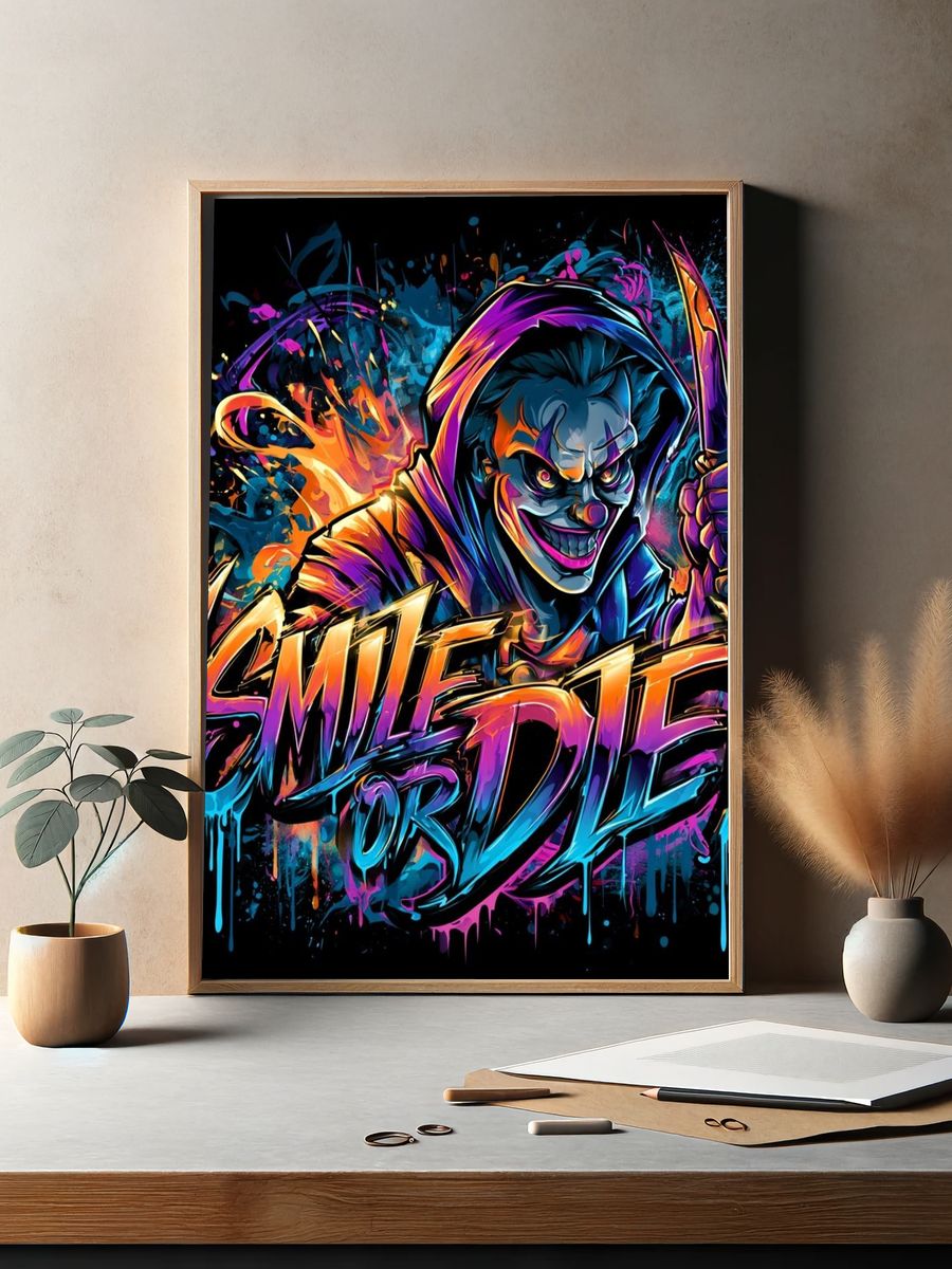 Smile or Die Horror Typography Poster. — room view 2