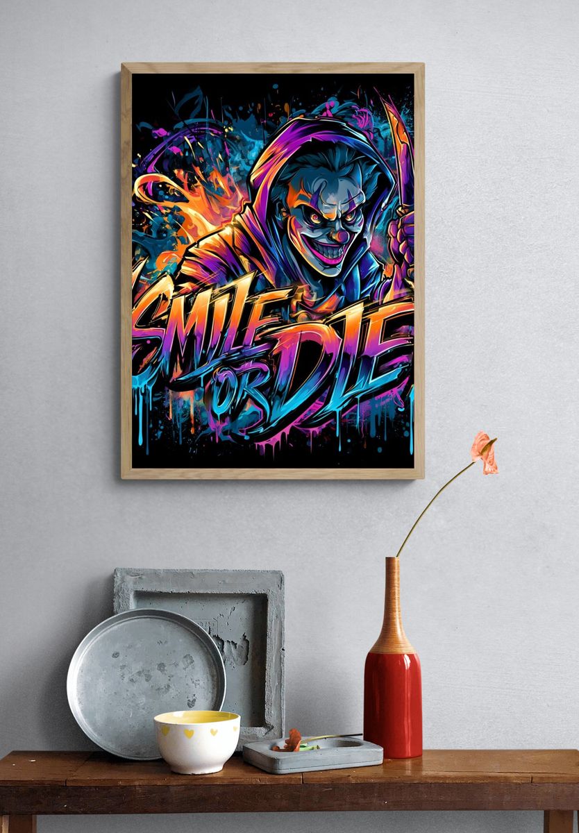 Smile or Die Horror Typography Poster. — room view 3