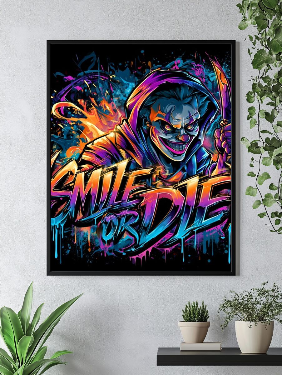 Smile or Die Horror Typography Poster. — room view 4