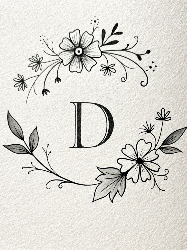 Floral Monogram D Typography Print. poster detail