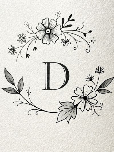 Floral Monogram D Typography Print. poster