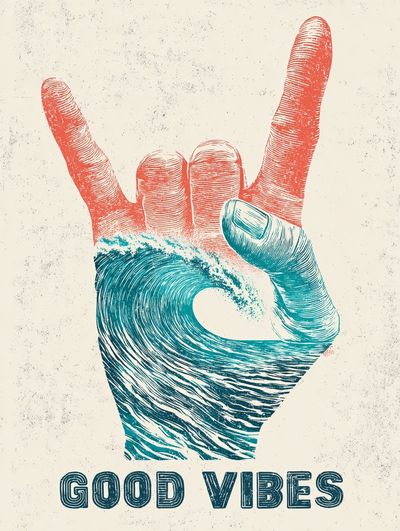Good Vibes Hand Sign Typography Poster.