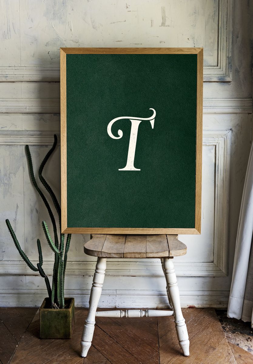 Decorative T Typography Print. room preview