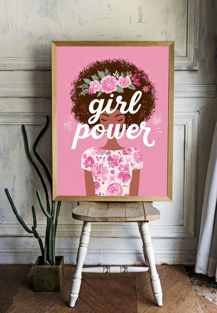 Girl Power Floral Typography Poster. — room view 1