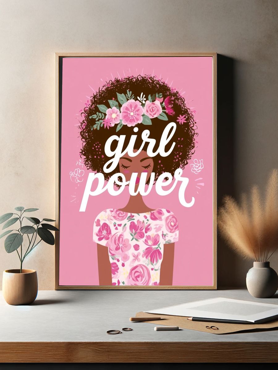 Girl Power Floral Typography Poster. — room view 2