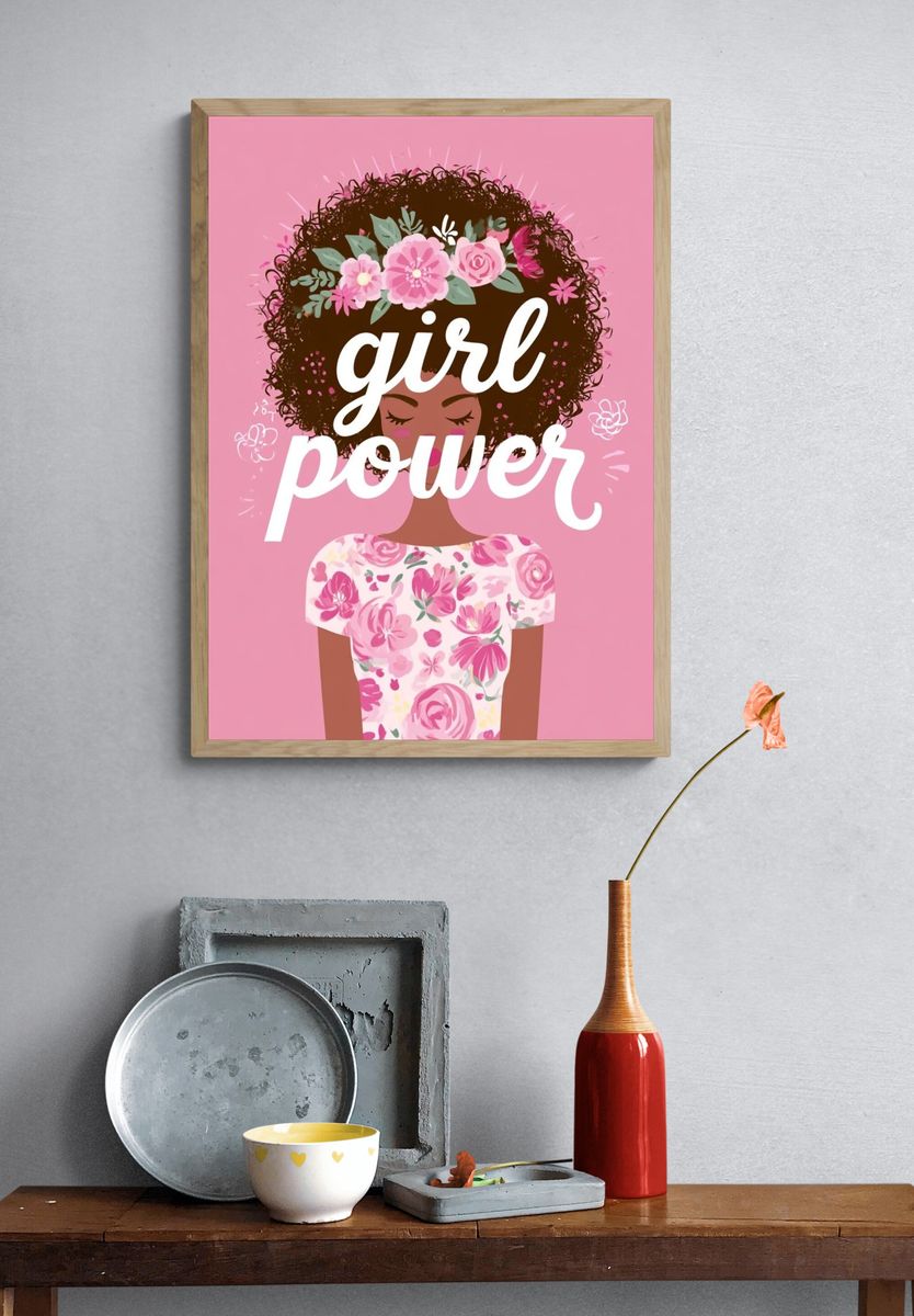 Girl Power Floral Typography Poster. — room view 3