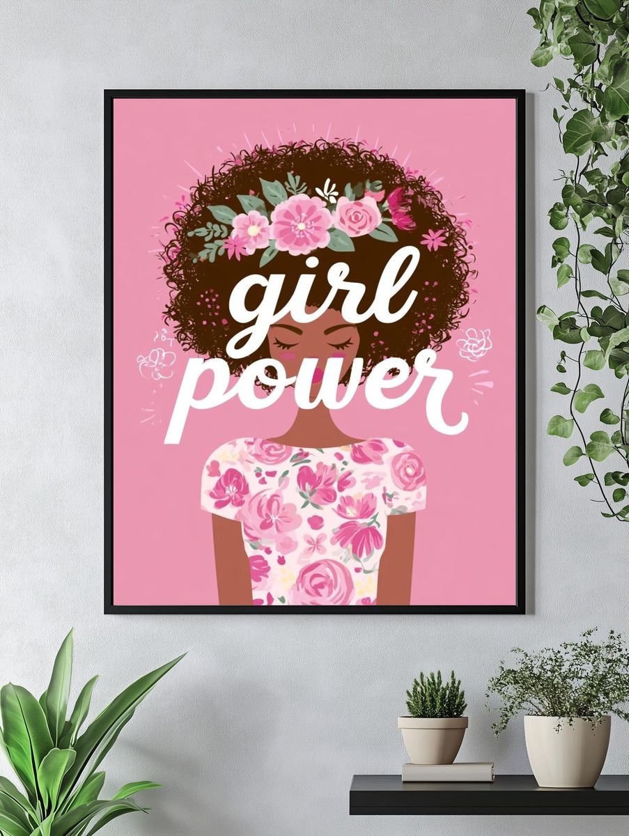 Girl Power Floral Typography Poster. — room view 4