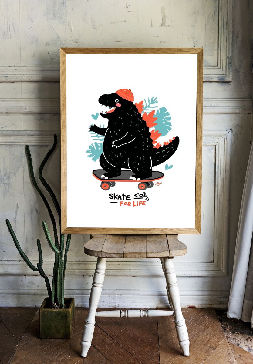 Skate Dino Typography Poster. room preview