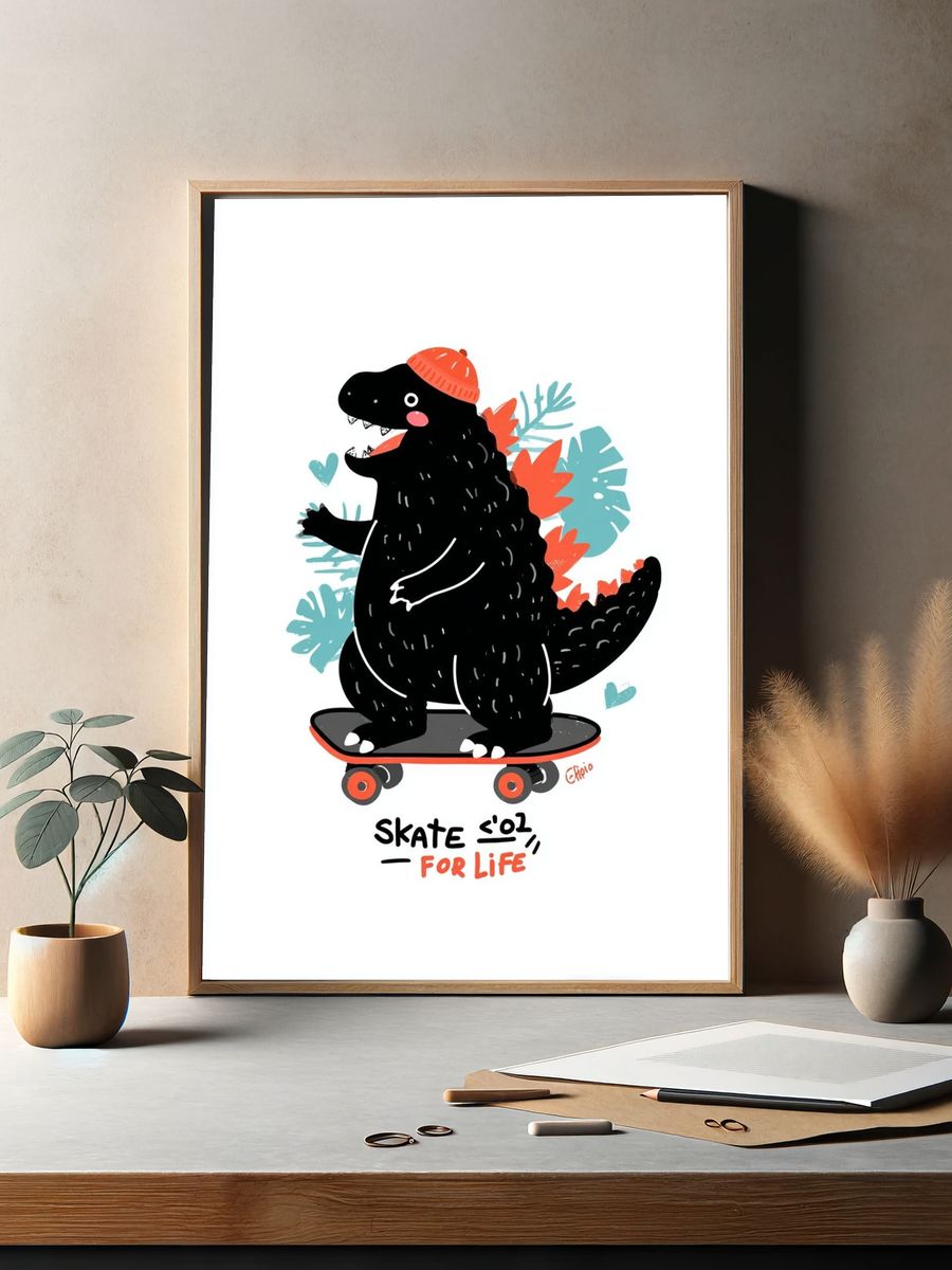 Skate Dino Typography Poster. — room view 2