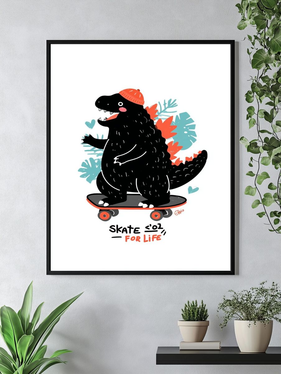 Skate Dino Typography Poster. — room view 4