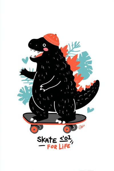 Skate Dino Typography Poster.