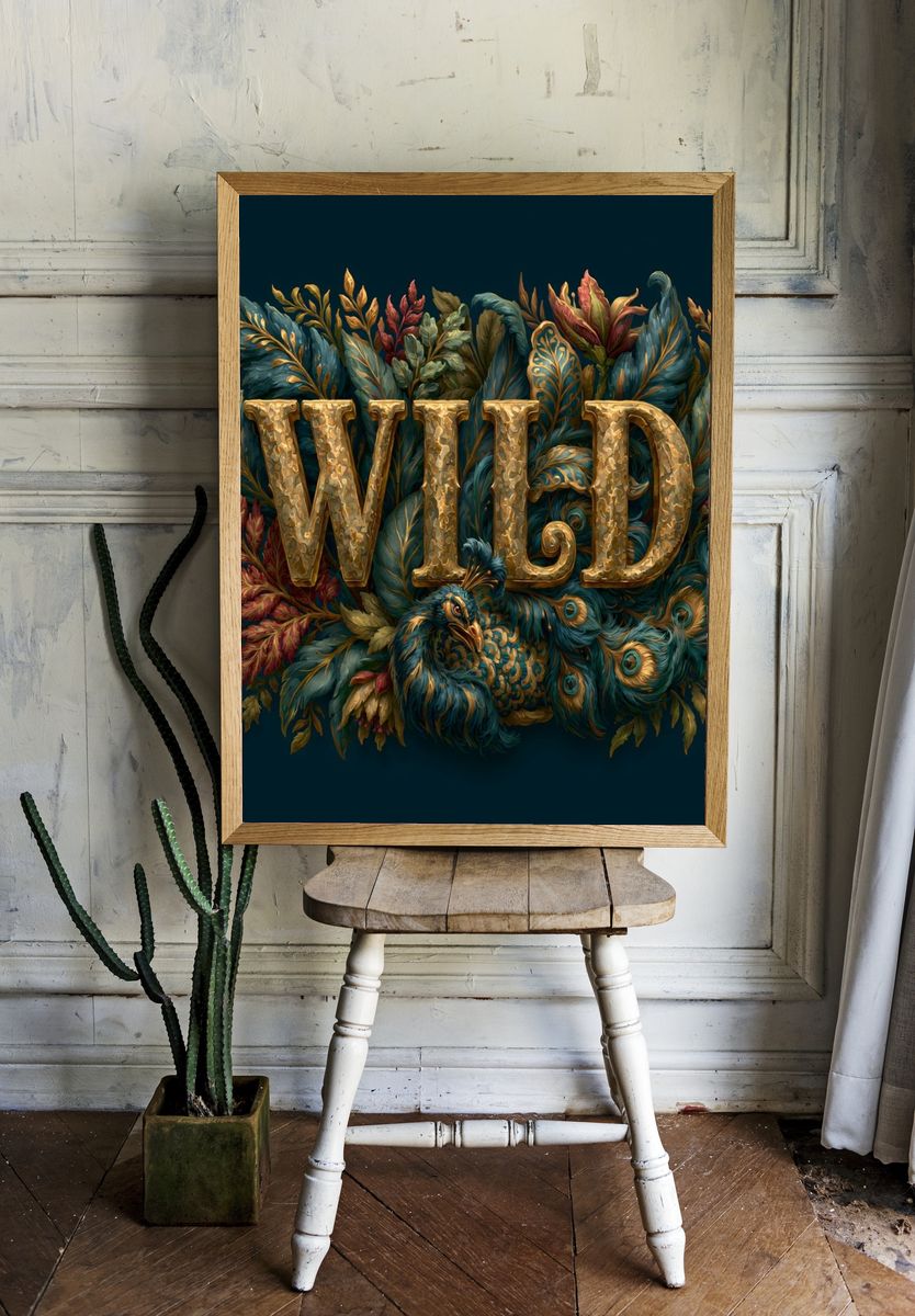 Wild Peacock Typography Print. — room view 1