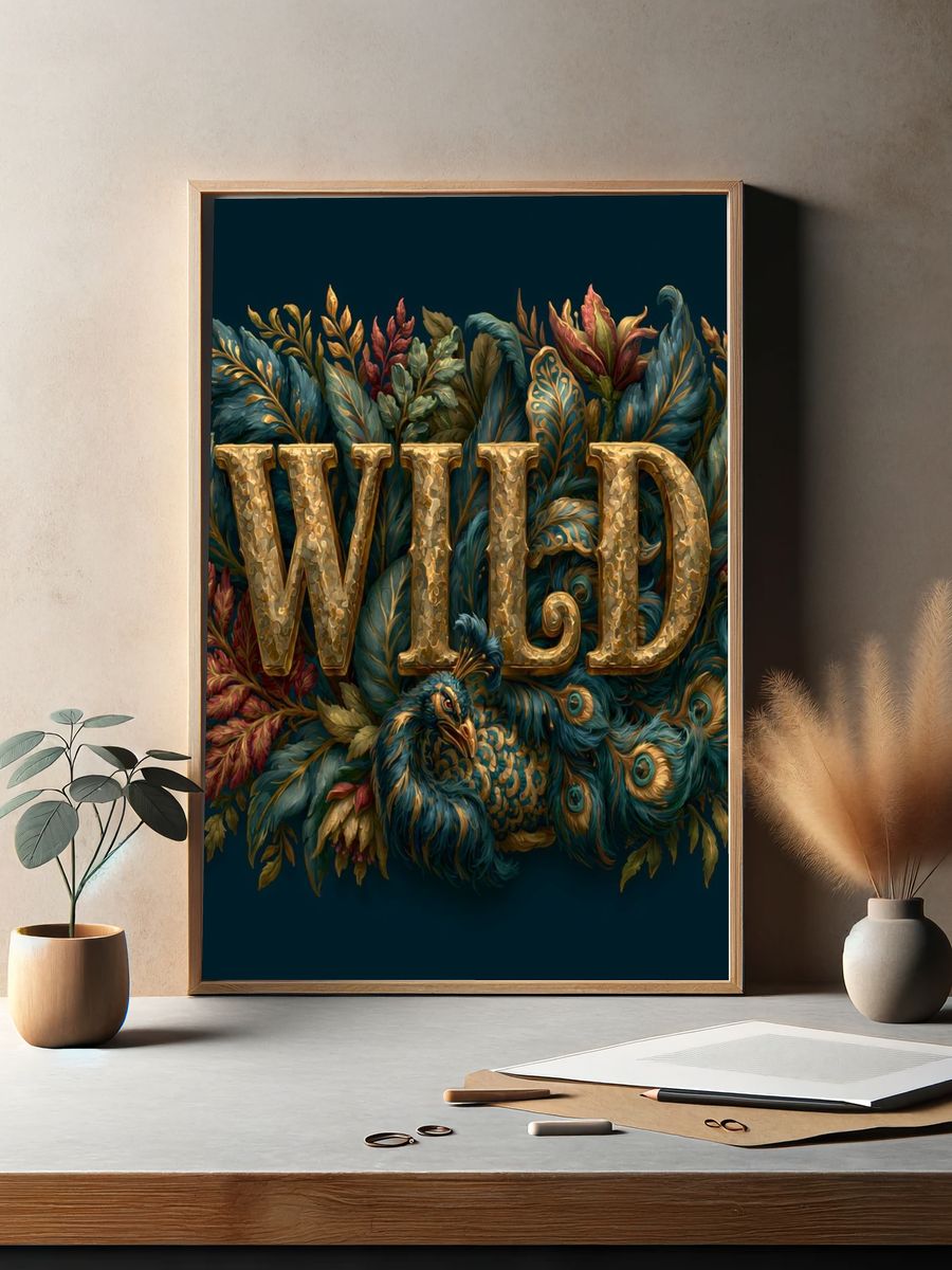 Wild Peacock Typography Print. — room view 2