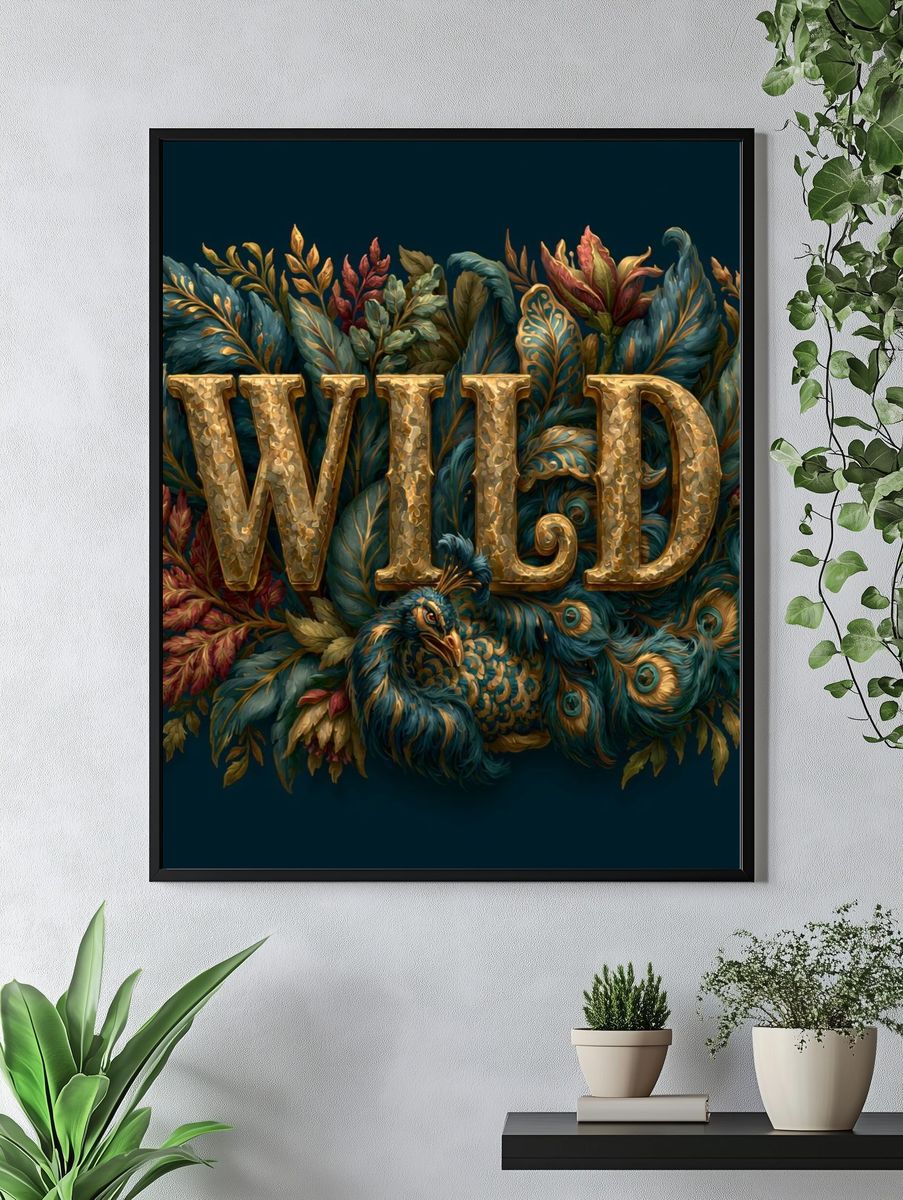 Wild Peacock Typography Print. — room view 4