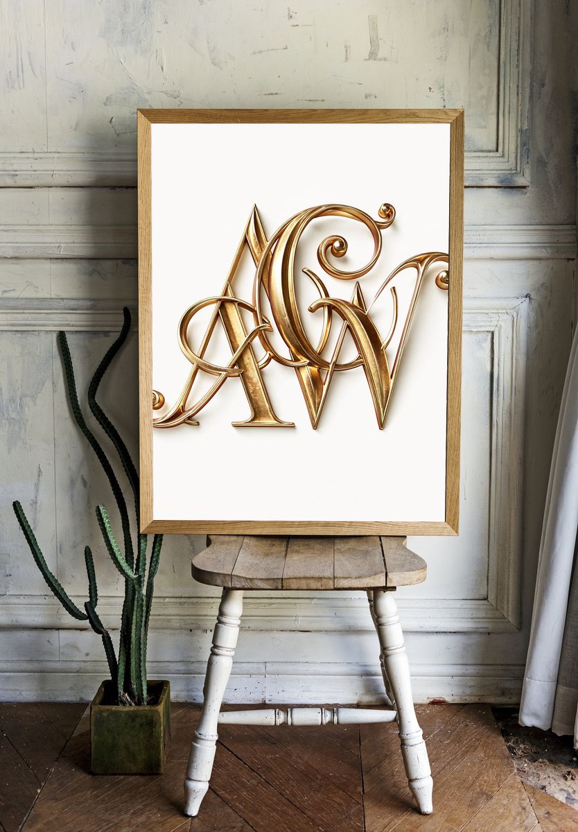 Gold Monogram Typography Poster. — room view 1