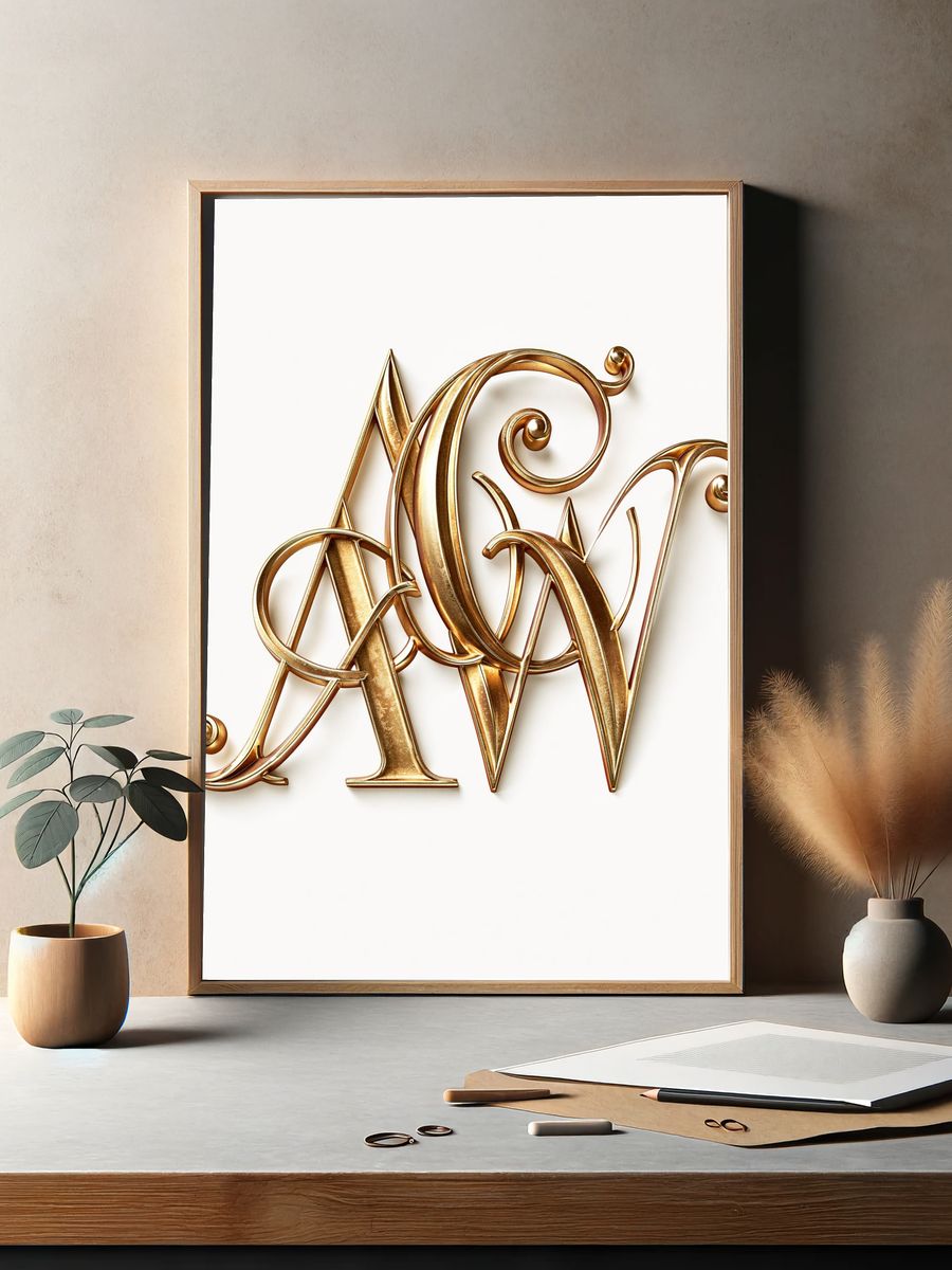 Gold Monogram Typography Poster. — room view 2