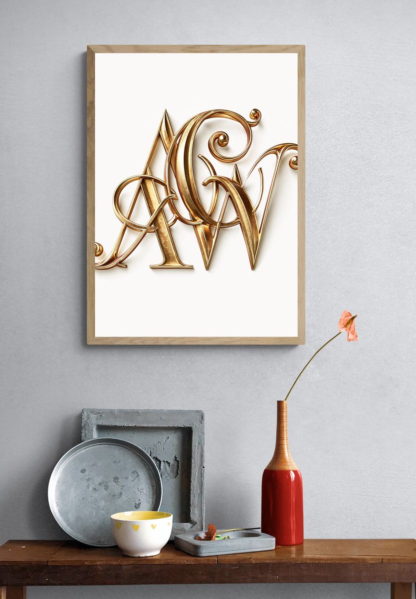 Gold Monogram Typography Poster. — room view 3