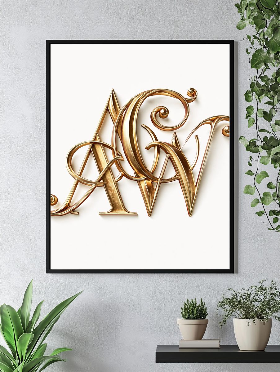 Gold Monogram Typography Poster. — room view 4