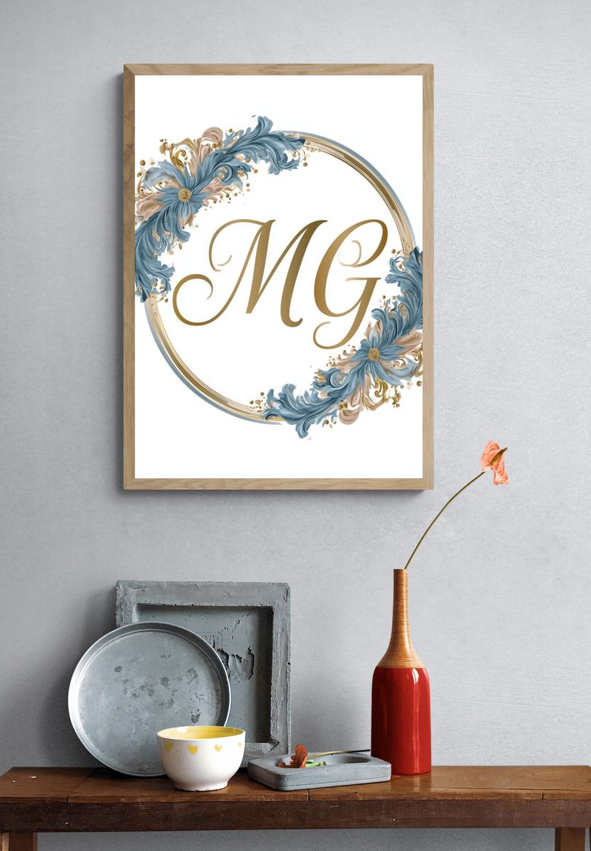MG Floral Monogram Typography Poster. — room view 3