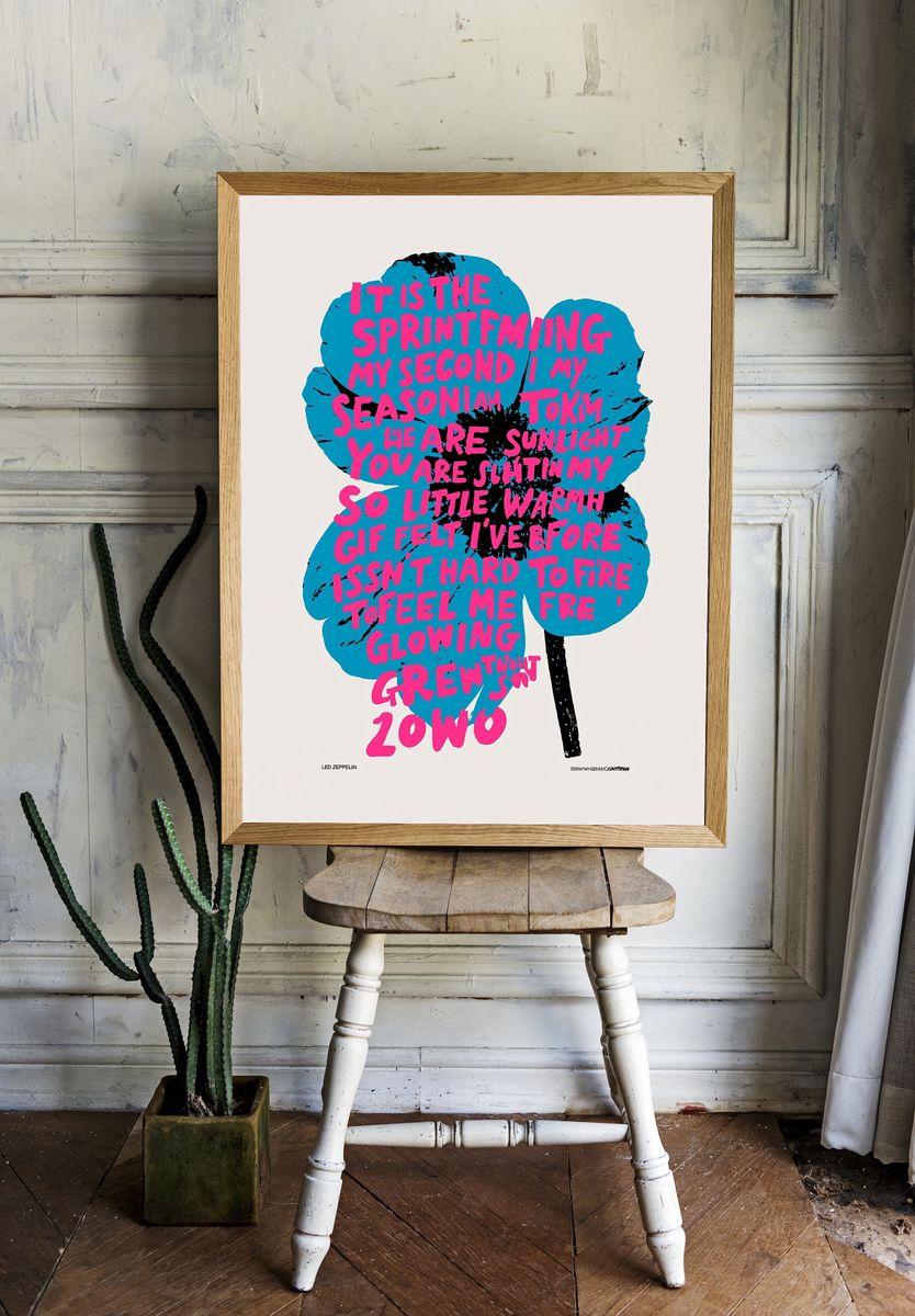 Led Zeppelin Flower Typography Poster. — room view 1