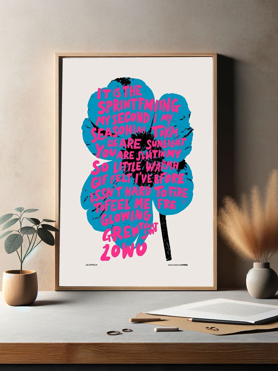 Led Zeppelin Flower Typography Poster. — room view 2