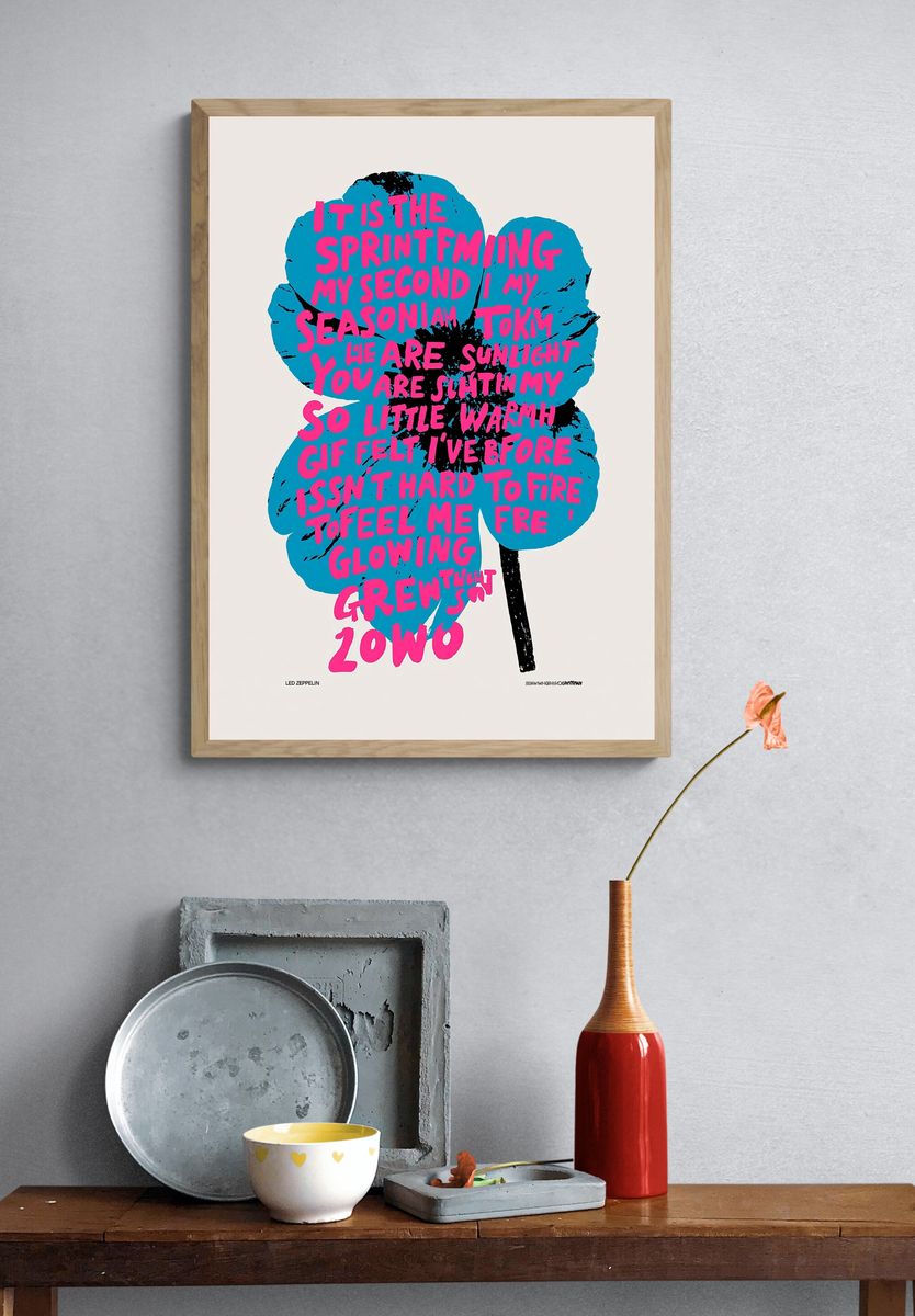 Led Zeppelin Flower Typography Poster. — room view 3