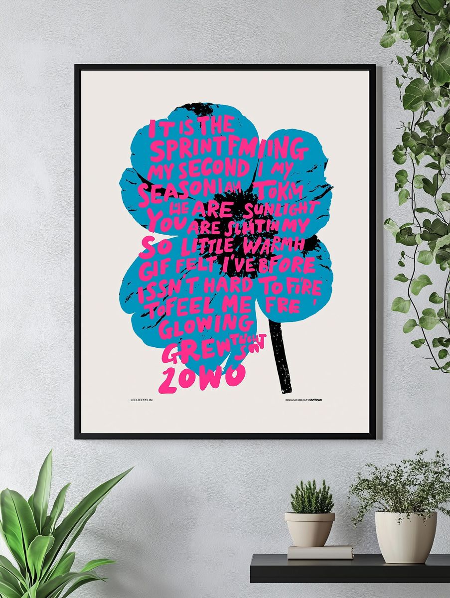 Led Zeppelin Flower Typography Poster. — room view 4