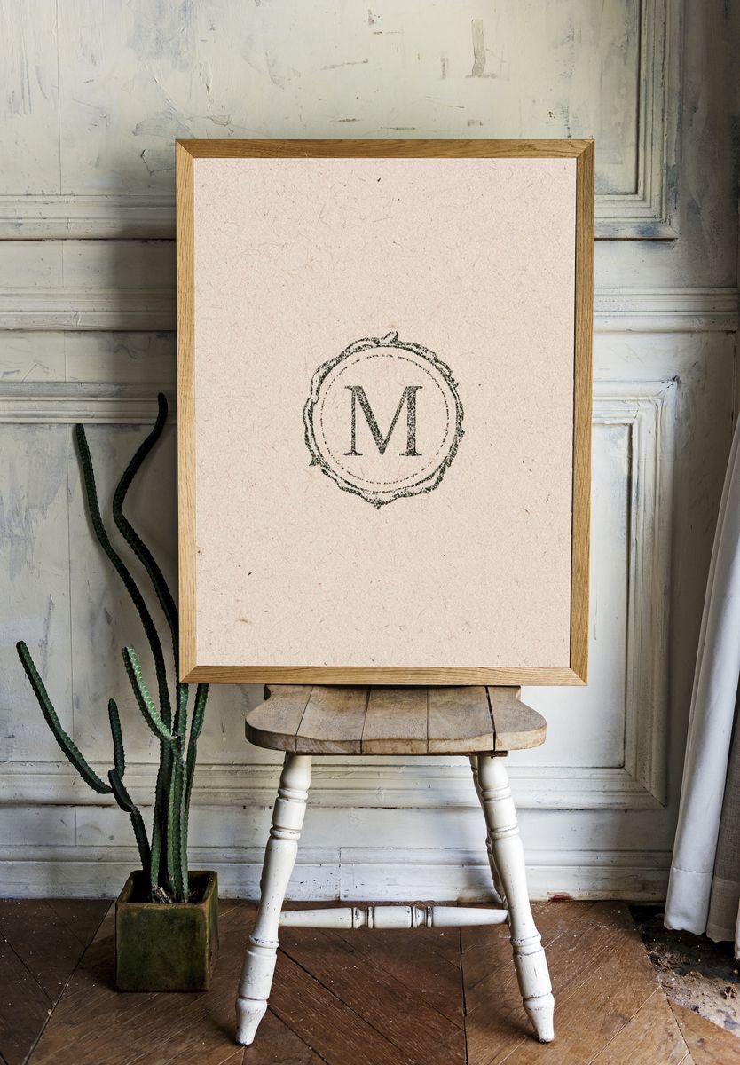 Monogram M Vintage Typography Poster. room preview