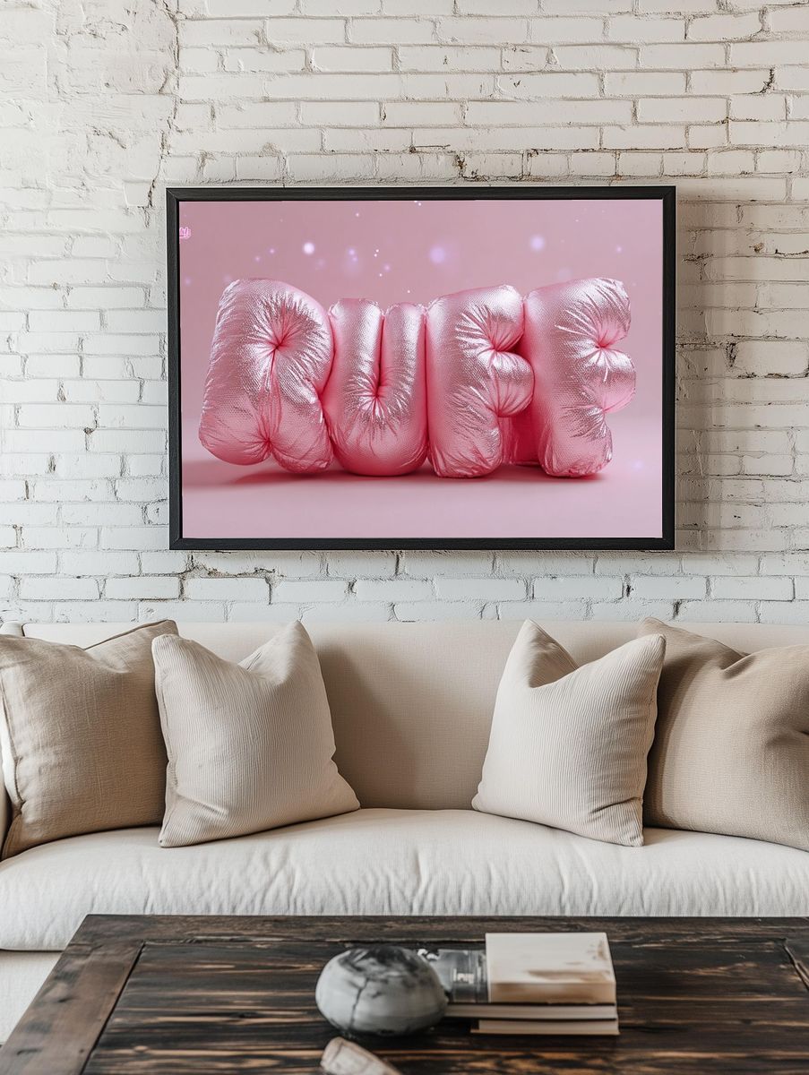 Puff Pink Typography Poster. — room view 1