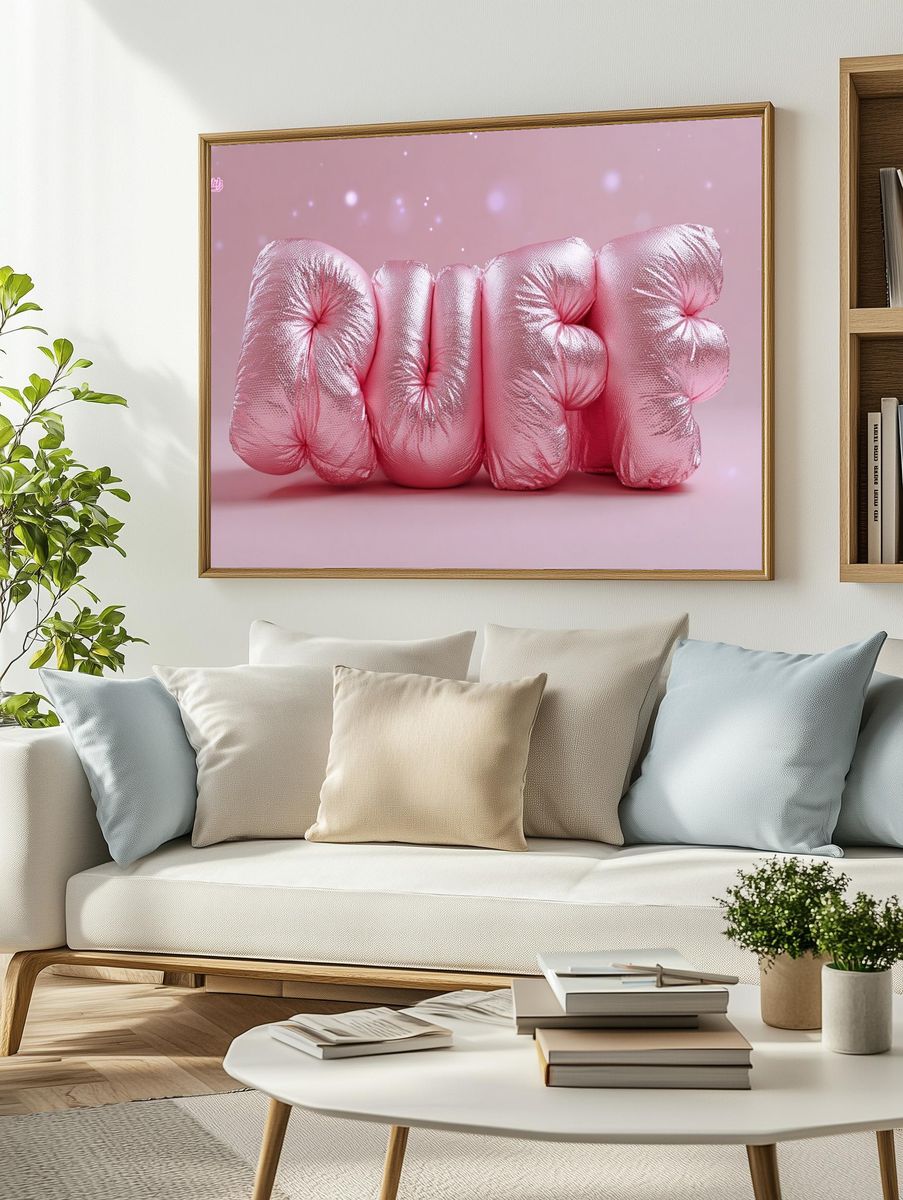 Puff Pink Typography Poster. — room view 2