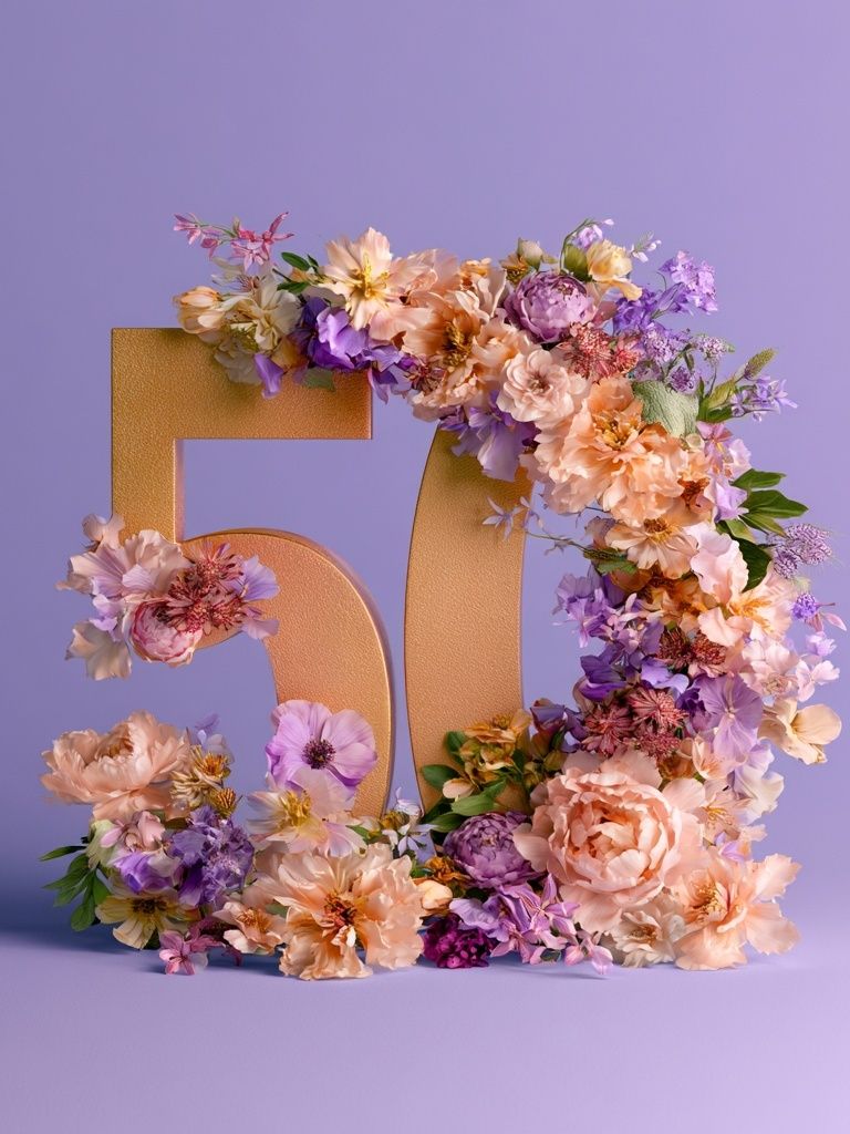 Floral 50th Anniversary Typography Poster. poster detail