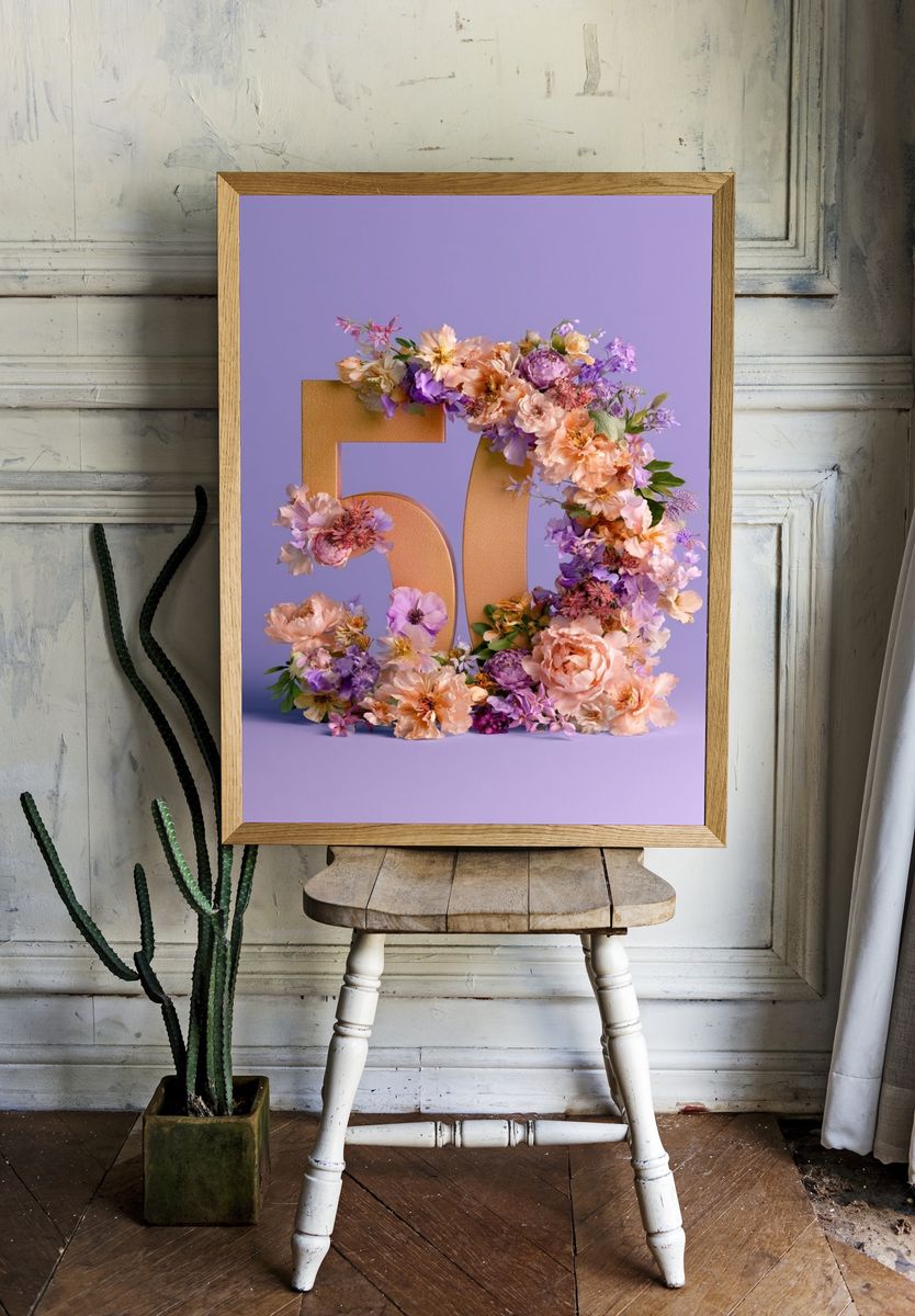 Floral 50th Anniversary Typography Poster. — room view 1