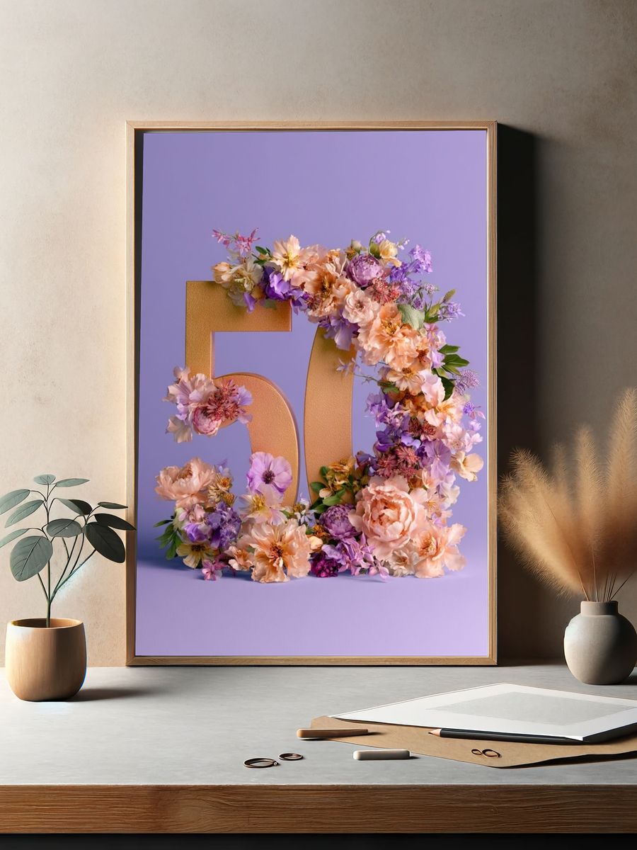 Floral 50th Anniversary Typography Poster. — room view 2