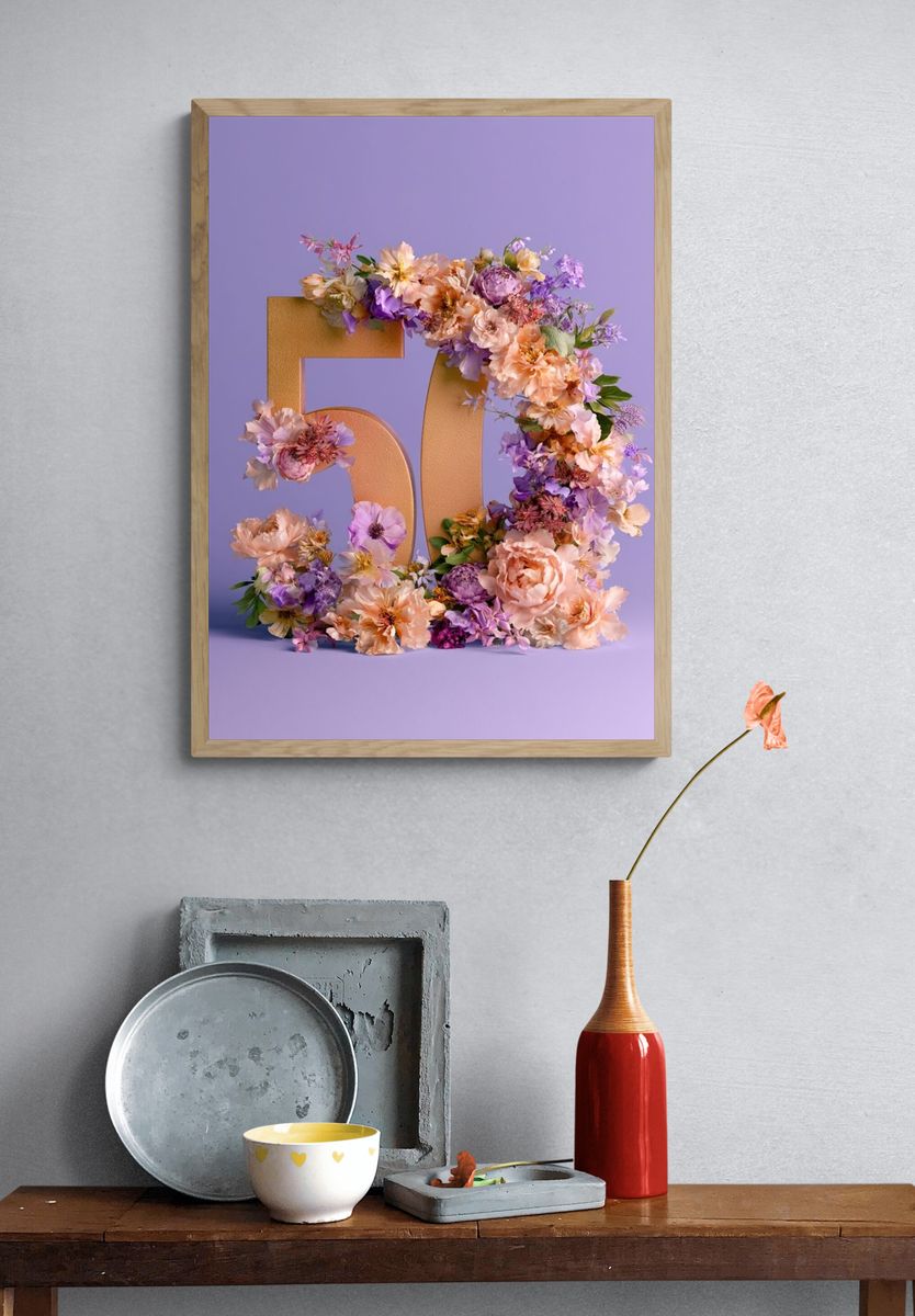 Floral 50th Anniversary Typography Poster. — room view 3