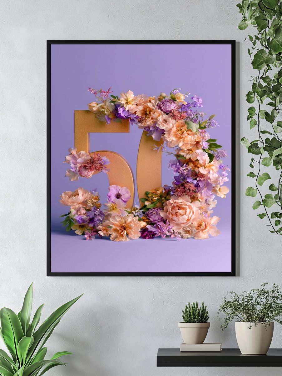 Floral 50th Anniversary Typography Poster. — room view 4