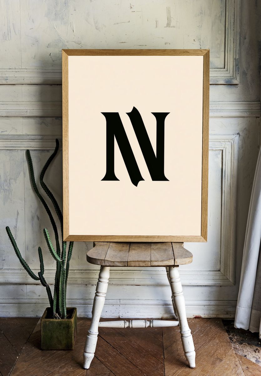 Monogram N Typography Poster. — room view 1
