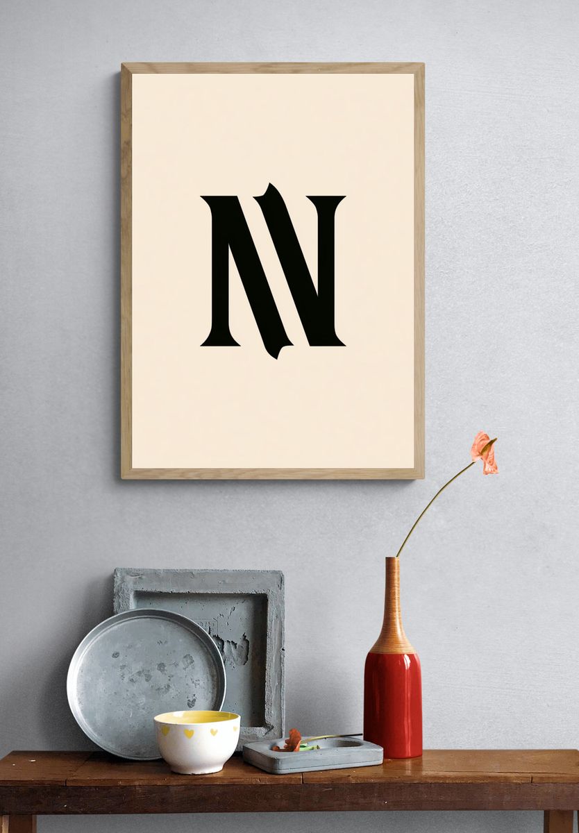Monogram N Typography Poster. — room view 3