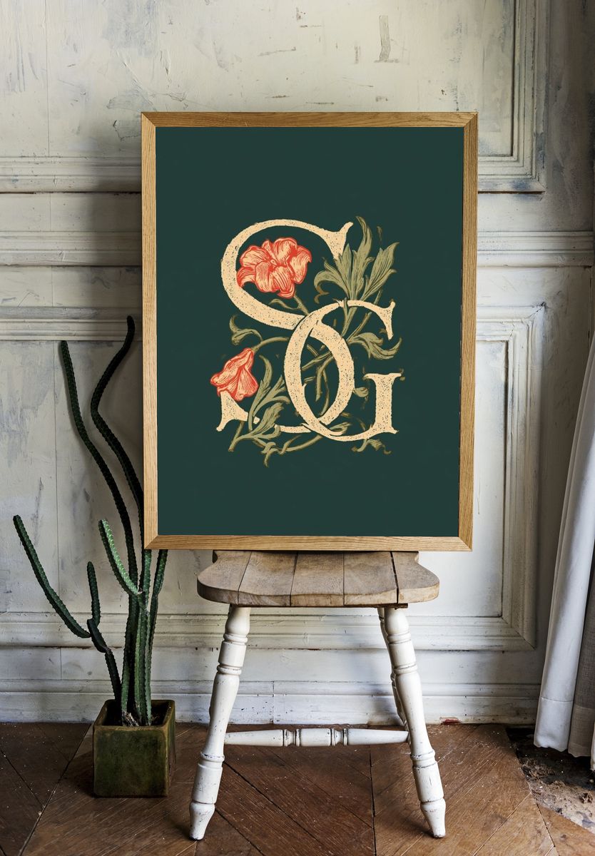 Floral Monogram Typography Poster. — room view 1