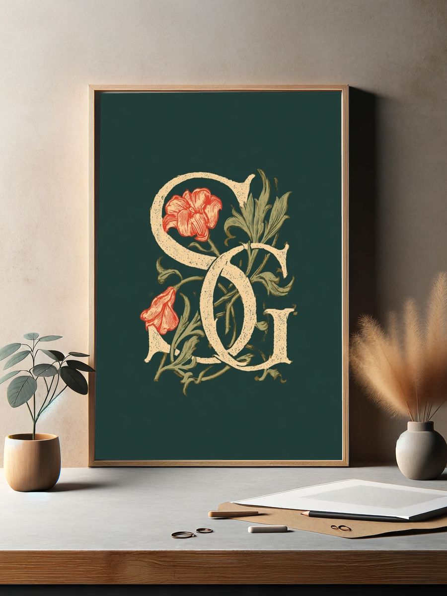 Floral Monogram Typography Poster. — room view 2