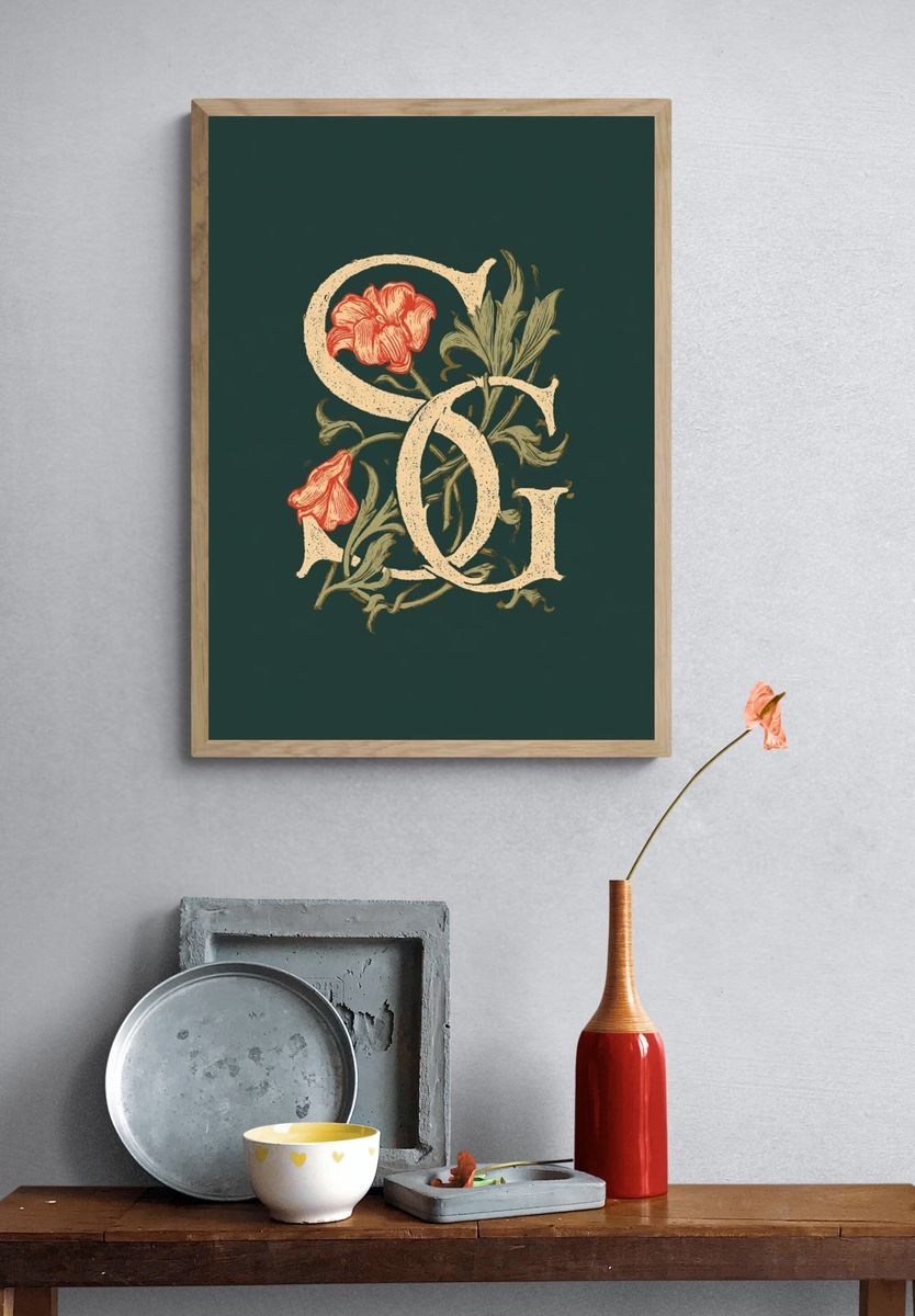 Floral Monogram Typography Poster. — room view 3
