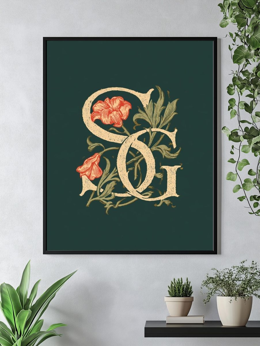 Floral Monogram Typography Poster. — room view 4